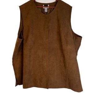Maggie Barnes Womens 34W Solid Brown Faux Suede Full Zip Sleeveless Western Vest